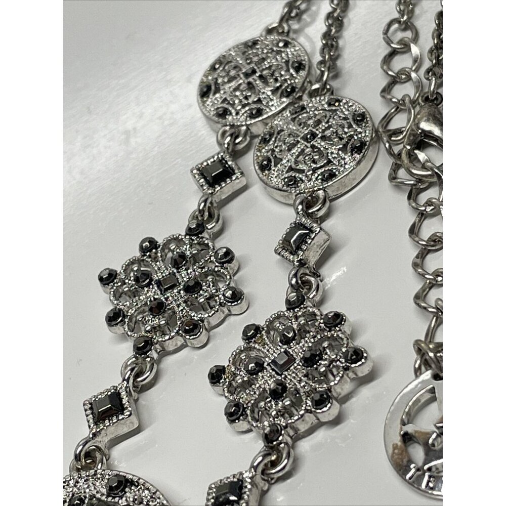 Crown Trifari Filigree 19” Silver Tone Necklace Marcasite Style Adjustable‎ VTG - Picture 6 of 10